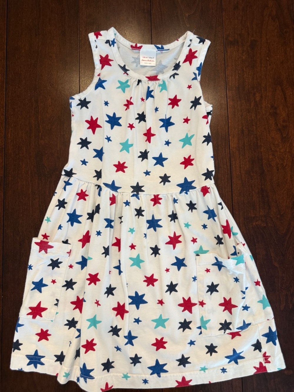 Hanna Andersson White Sleeveless Star Print Dress with Pockets